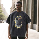 Mens Vintage T Shirt Printed Washing Water Short Sleeve T-Shirt