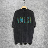 Amiri washed t-shirt waist flower camouflage letter short sleeves