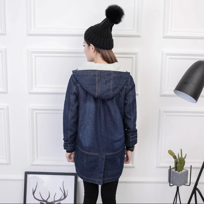 Women Trench Coat Thickening Denim Jacket