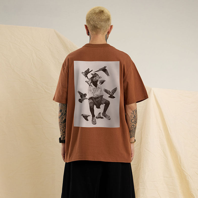 Men T-Shirt Vintage Vintage Print Short Sleeves Loose