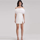 Women Dress Feather Drill Chain Formal Dress