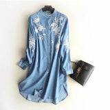 Women Dresses Embroidery Slimming Shirt Dress