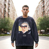 Mens Vintage Long Sleeve Shirt Washed Long Sleeve T-Shirt Men