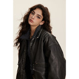 Unisex Coat PU Leather Winter Coat Distressed Warm