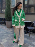 Women Work Business Casual Sweats Cardigan Jacquard Knitted Sweater