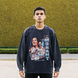 Mens Vintage Long Sleeve Shirt Cartoon Print Long Sleeve