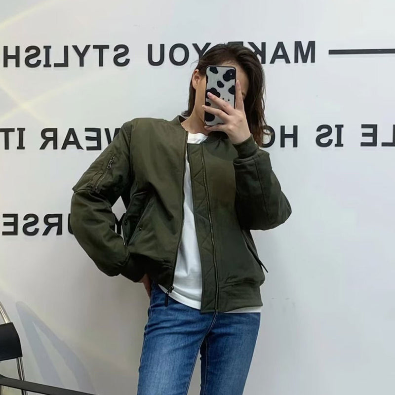 Women Cotton Coat Autumn and Winter Green Casual Baseball Uniform
