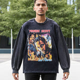 Mens Vintage Long Sleeve Shirt Vintage Wash Long Sleeve T-Shirt