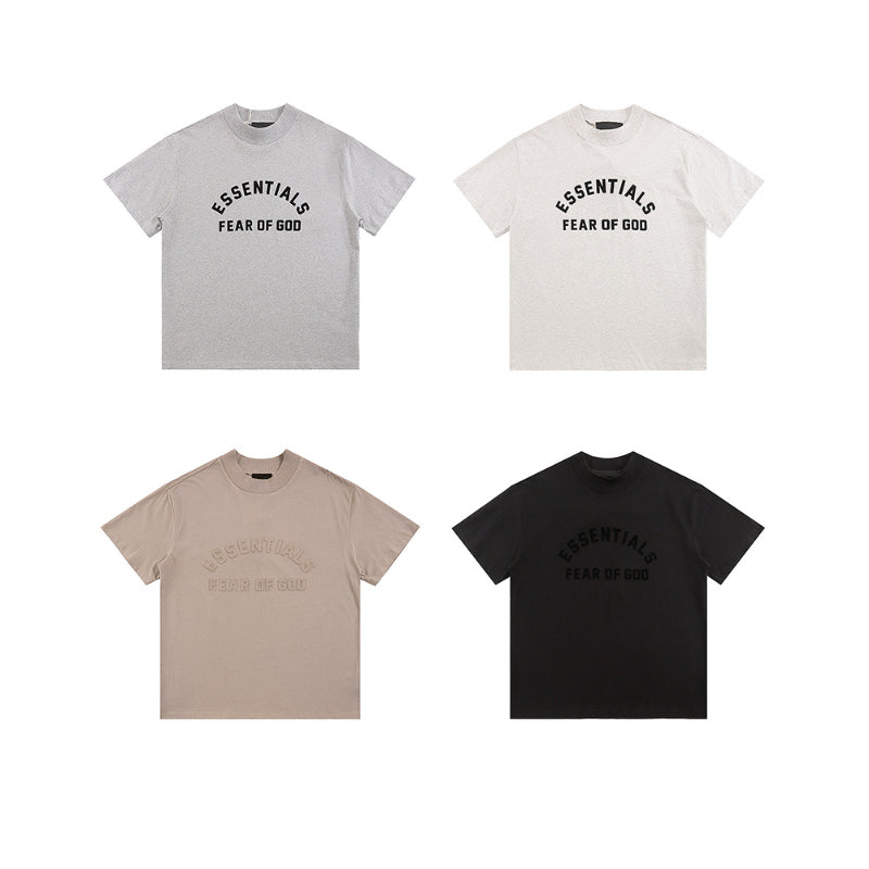 Fog Essentials T Shirts Spring Summer FOG Double Line Flocking Letter Crew Neck Short Sleeves