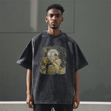 Mens Vintage T Shirt Printed Washing Water Short Sleeve T-Shirt