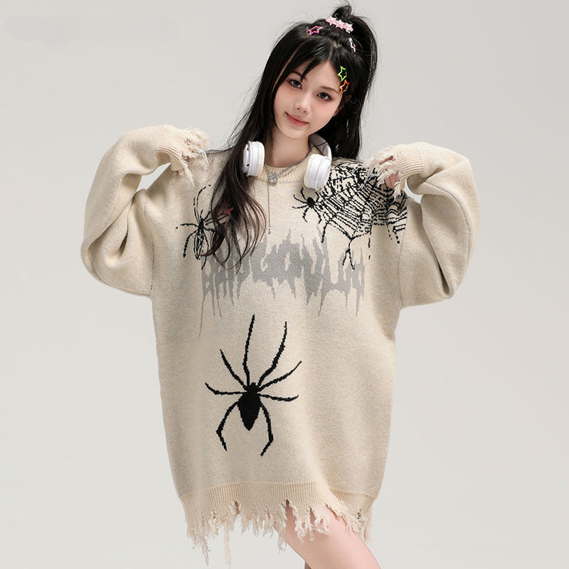 Women Sweater Spider Jacquard Knitted Sweater