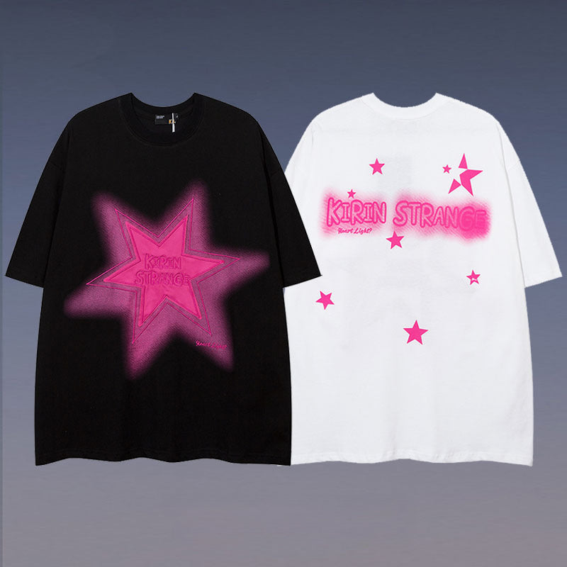 Men T-Shirt Summer Graffiti Patch All-Matching