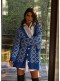 Women Work Business Casual Sweats Cardigan Jacquard Knitted Sweater