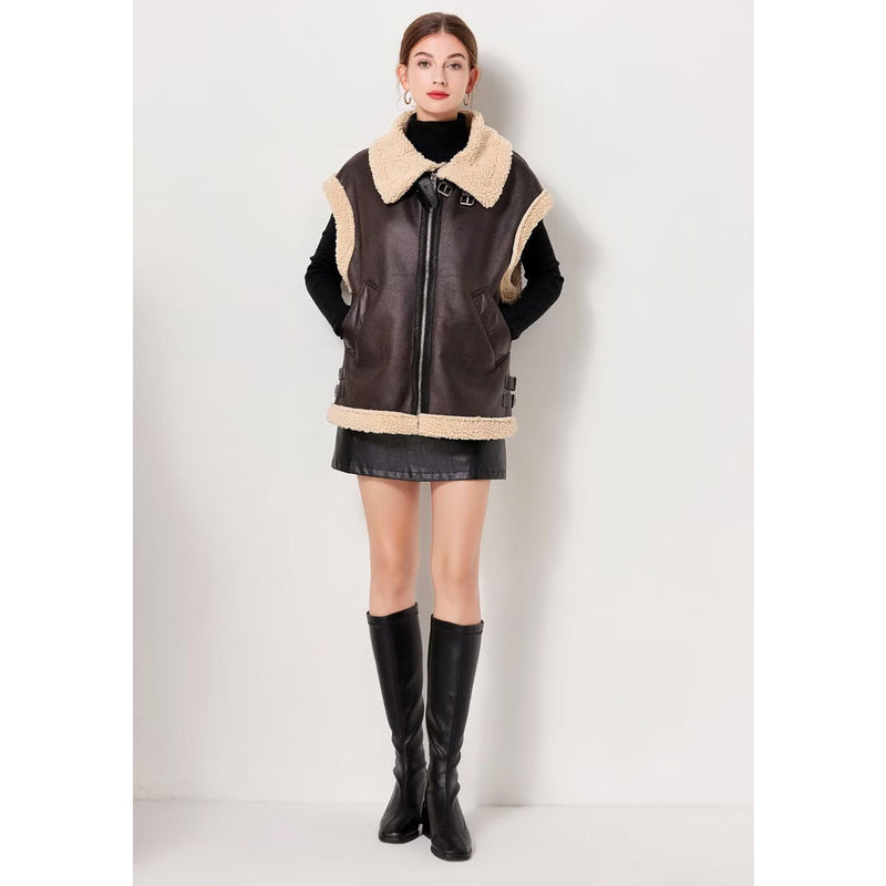 Women Vest Fleece Stitching Sleeveless Loose