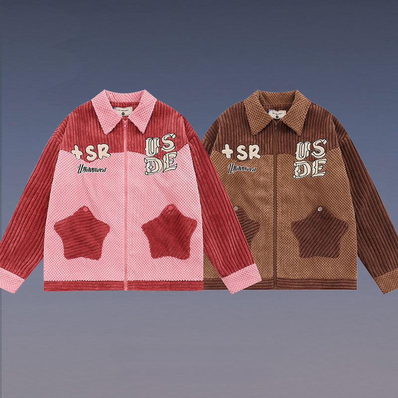 Women Jackets Corduroy Patchwork Retro Baseball Uniform