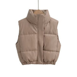 Women Cotton Coat Casual Stand Collar Imitation Leather Vest
