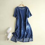 Women Dresses Casual Embroidery Denim Dress