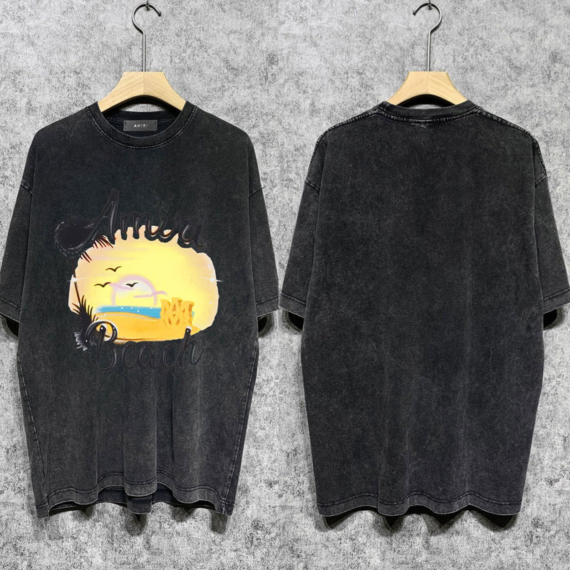 Amiri washed t-shirt colorful dusk printing short sleeves
