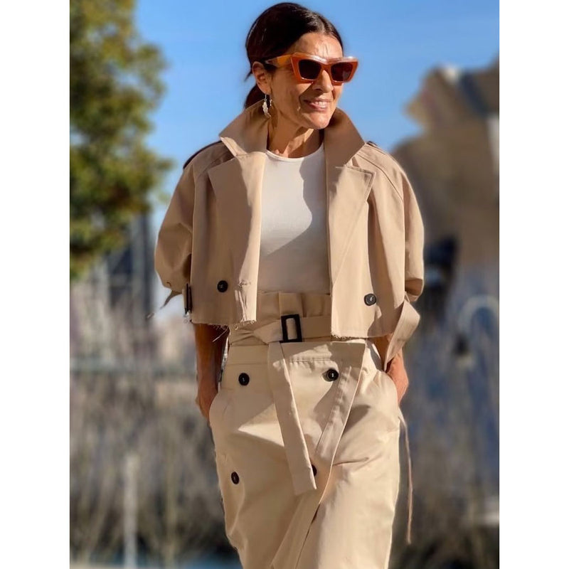 Women Trench Coat Loose Cropped Jacket