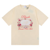 Rhude T Shirt Storms Never Last HD Rose Magic Mirror Men and Women