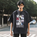 Mens Vintage T Shirt Printed Neckline Short Sleeve T-Shirt