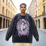 Mens Vintage Long Sleeve Shirt Hip Hop Casual Crew Neck