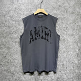 Amiri tank top with cracked curved letter cut outprinting