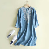 Women Dresses Loose Embroidery Denim Dress