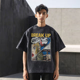 Mens Vintage T Shirt Printed Washing Water Short Sleeve T-Shirt