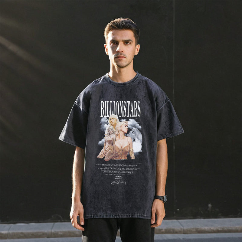Mens Vintage T-Shirt Washed Short Sleeve T-Shirt