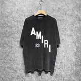 Amiri washed t-shirt ladder text printing short sleeves