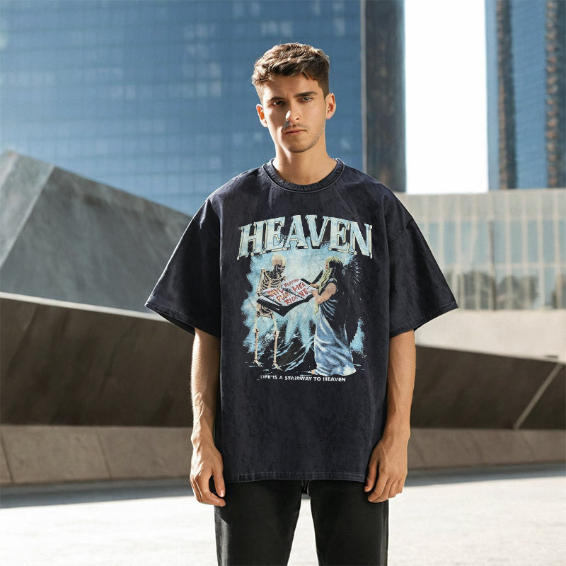 Mens Vintage T-Shirt Flame Print Short Sleeve T-Shirt