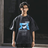 Mens Vintage T Shirt Printed Cotton Washed Short Sleeve