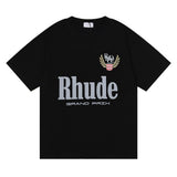 Rhude T Shirt Eagle Print Hip Hop Men's and Women's Same Loose Casual