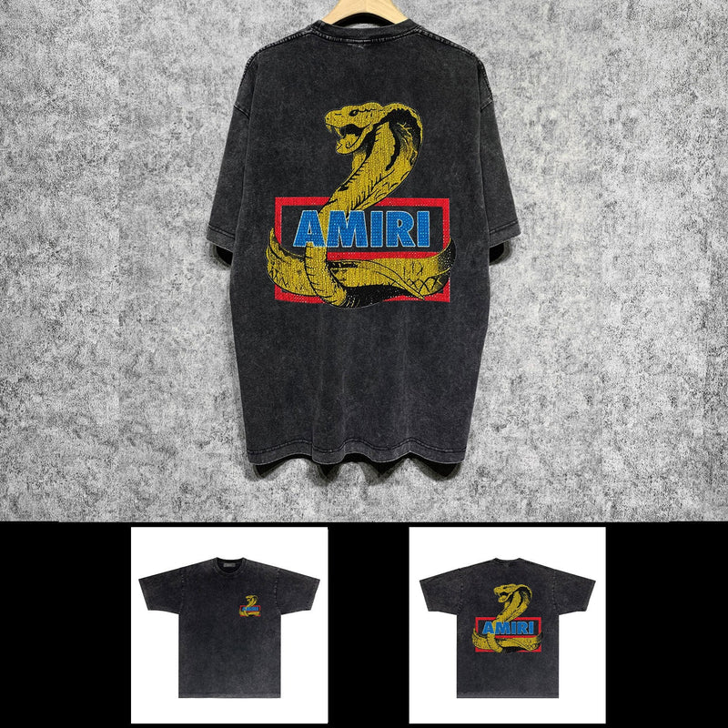 Amiri washed t-shirt king cobra gold printing short sleeve