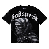 Godspeed T Shirts American Flag Skull Print Cotton Casual Short Sleeves Men and Women