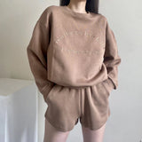 Women Hoodie Sweater Set Embroidery Loose Two-Piece Suit