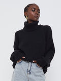 Women Work Business Casual Sweats Turtleneck Solid Color Loose Knitted Sweater
