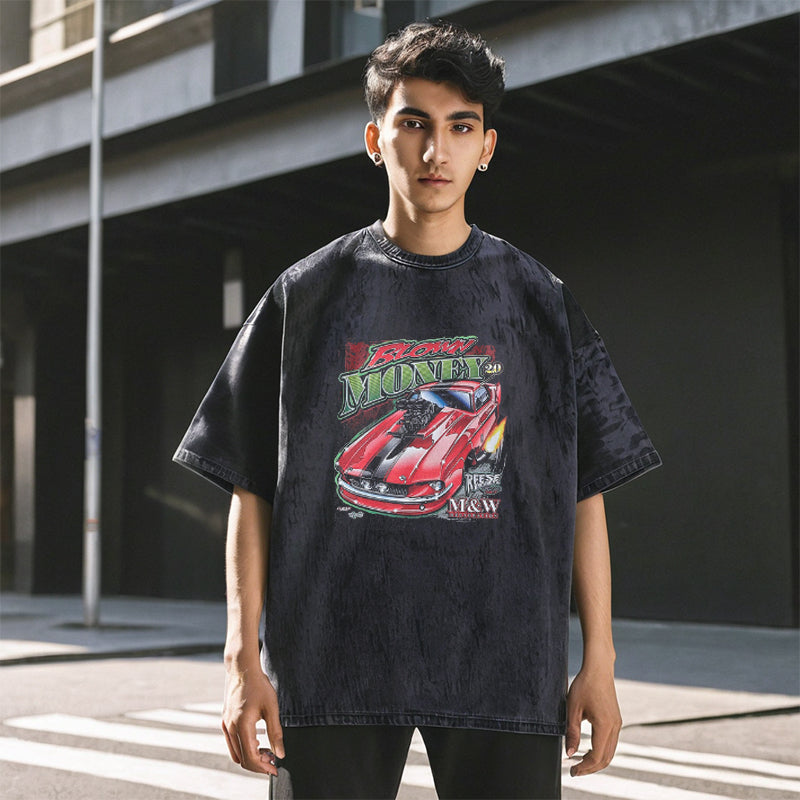 Mens Vintage T Shirt Cartoon Print Short Sleeve