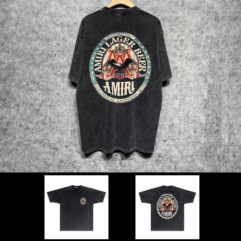 Amiri washed t-shirt oil painting flying eagle short sleeve