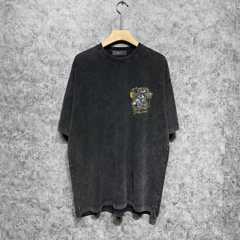 Amiri washed t-shirt hollywood golden dragon printing short sleeve