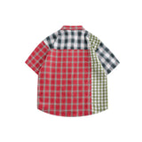 Unisex Shirt Vintage Spliced Plaid Blouse Summer