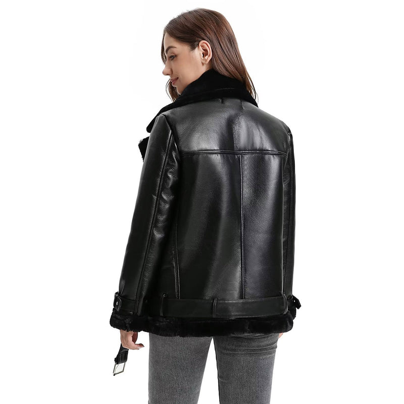 Women Cotton Coat Imitation Lamb Wool Warm Leather Coat
