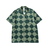 Short Sleeve Shirt Diamond Plaid Idle Style All-Match Beach