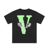 Vlone T Shirts Sanskrit Character Printed Large V Short Sleeve T-shirt Men and Women High Street Loose Half Sleeve