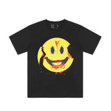 Vlone T Shirts Broken Smiley Face Big V Printed Short Sleeve T-shirt Men and Women Couple High Street Half Sleeve