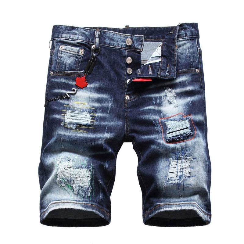 DSQ2 Short Jeans Ripped Patch Slim-fit Stretch Denim Shorts