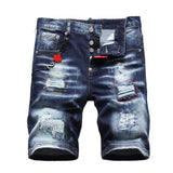 DSQ2 Short Jeans Ripped Patch Slim-fit Stretch Denim Shorts