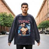 Mens Vintage Long Sleeve Shirt Printed Washed Long Sleeve T-Shirt