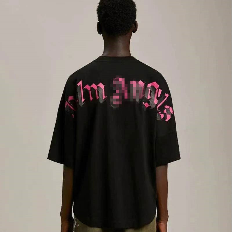 Palm Angle T Shirts Pink Logo Loose Half Sleeve